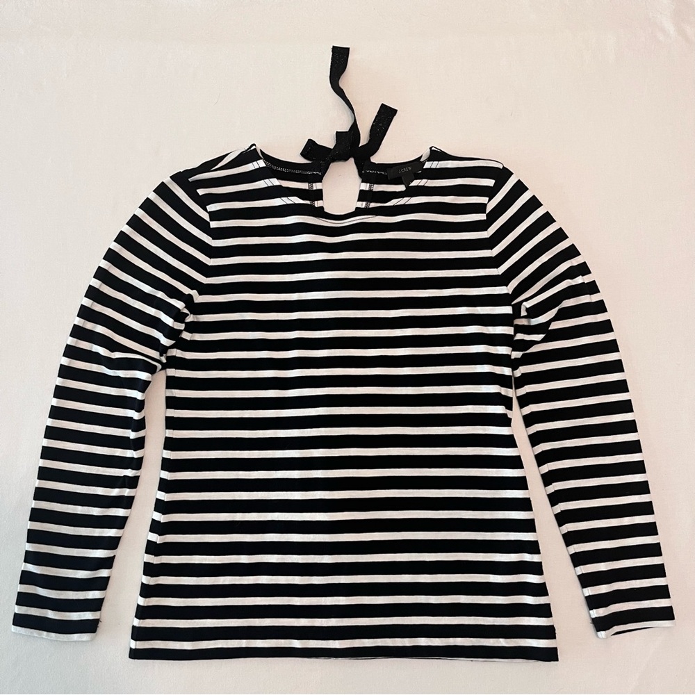 J.Crew Woman’s Black & White Stripes Back Sparkle Bows Cotton Nautical Shirt Top